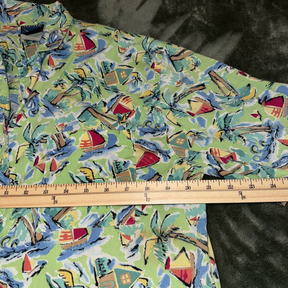 VTG Jantzen Classics Hawaiian Shirt Men's Green Palm Tree Sailboat Island Print - Picture 5 of 6